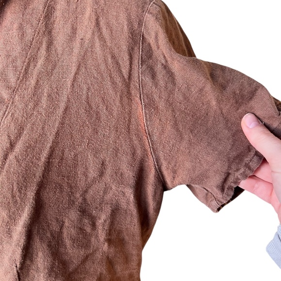 Flax 100% Linen Cocoa Brown Button-Up Shirt | Minimalist Boxy Fit Small - Picture 5 of 5